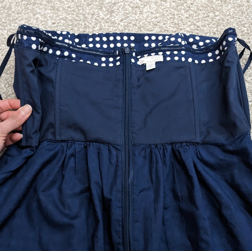 SOLD- Gap linen blend polka dot strapless tube skater dress navy white - Picture 16 of 16